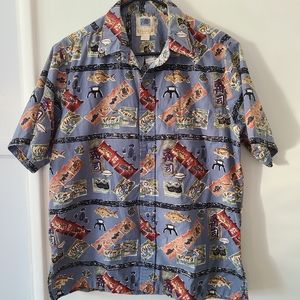 Kahala Avi Collection Men's Hawaiian Button Up Shirt Large Fish Sushi